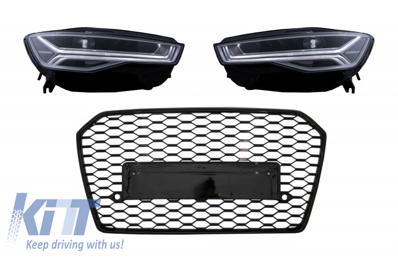 Front Grille with Full LED Headlights Sequential Dynamic Turning Lights suitable for AUDI A6 C7 4G Facelift (2015-2018) RS6 Matrix Design