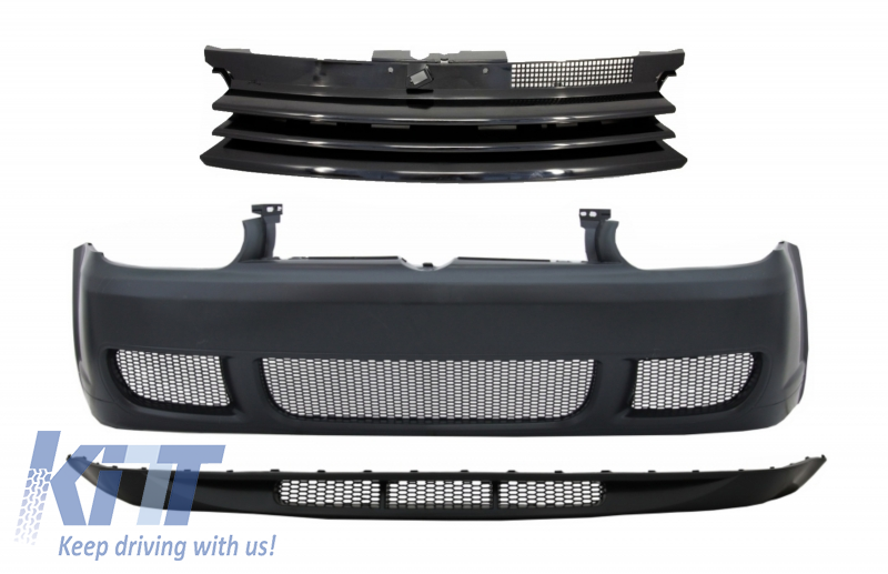 Front Bumper with Spoiler Lip and Central Grille suitable for VW Golf IV 4 MK4 (1998-2004) R32 Look