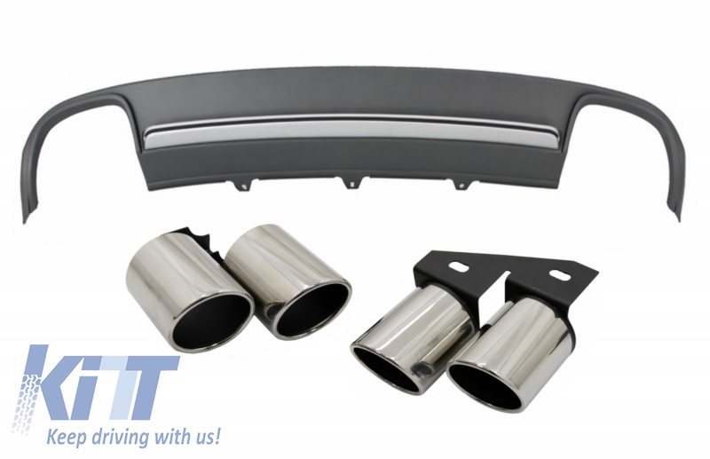 Rear Bumper Valance Air Diffuser suitable for Audi A4 B8 Pre Facelift (2008-2011) with Exhaust Muffler Tips Tail Pipes Limousine/Avant S4 Design