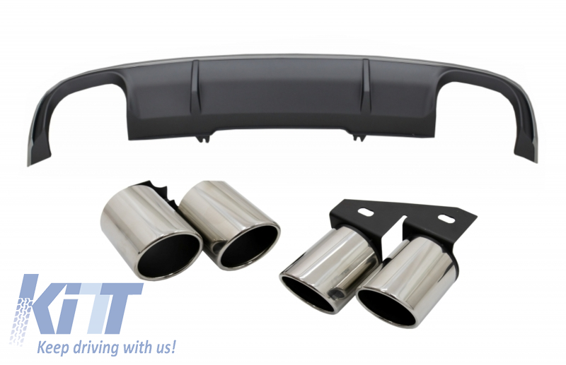 Rear Bumper Valance Diffuser suitable for AUDI A4 B9 8W Sedan/Avant (2016-2018) with Exhaust Muffler Tips Tail Pipes S4 Design For Standard Edition Grey