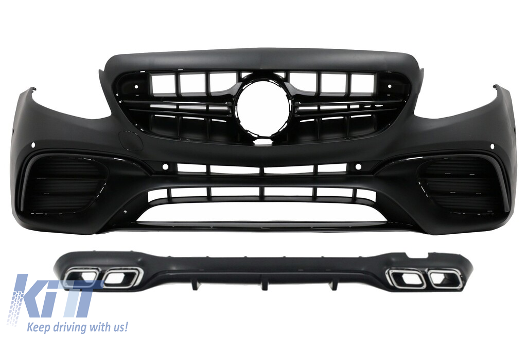 Front Bumper with Rear Diffuser and Exhaust Muffler Tips suitable for Mercedes E-Class W213 (2016-up) E63 Design