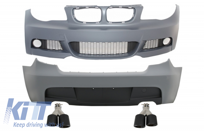 Complet Body Kit with Dual Exhaust Muffler Tips Carbon Fiber Matte suitable for BMW Series 1 E81 E87 Hatchback (2004-2011) M-Technik M Sport Design Without PDC