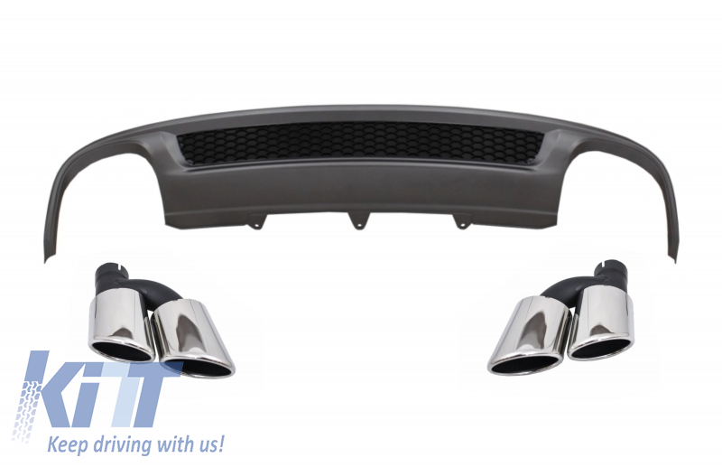 Rear Bumper Valance Air Diffuser suitable for AUDI A4 B8 Facelift Limousine/Avant (2012-2015) with Exhaust Muffler Tips Tail Pipes S-Line Design only Standard Bumper