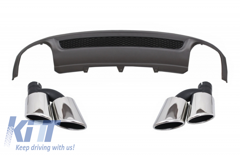 Rear Bumper Valance Air Diffuser suitable for Audi A4 B8 Pre Facelift Limousine Avant (2008-2011) with Exhaust Muffler Tips Tail Pipes S-Line Design only Standard Bumper