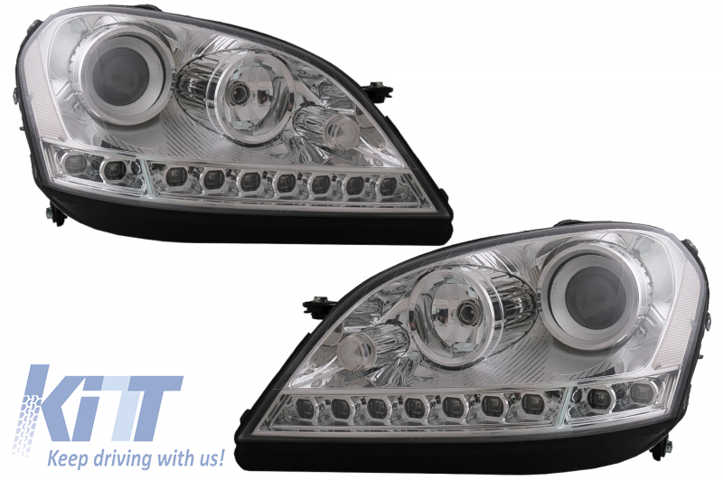 RHD Headlights LED DRL suitable for MERCEDES M-Class W164 (2005-2008) Chrome