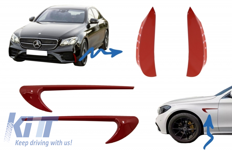 Side Fender Vents Trim Wing with Front Flaps Side Fins Flics suitable for MERCEDES E-Class W213 S213 Red Edition