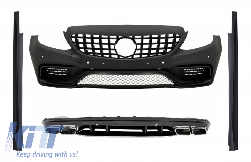 Complete Front Bumper with Diffuser and Side Skirts suitable for MERCEDES C-Class W205 S205 (2014-2020) only AMG Spot Line