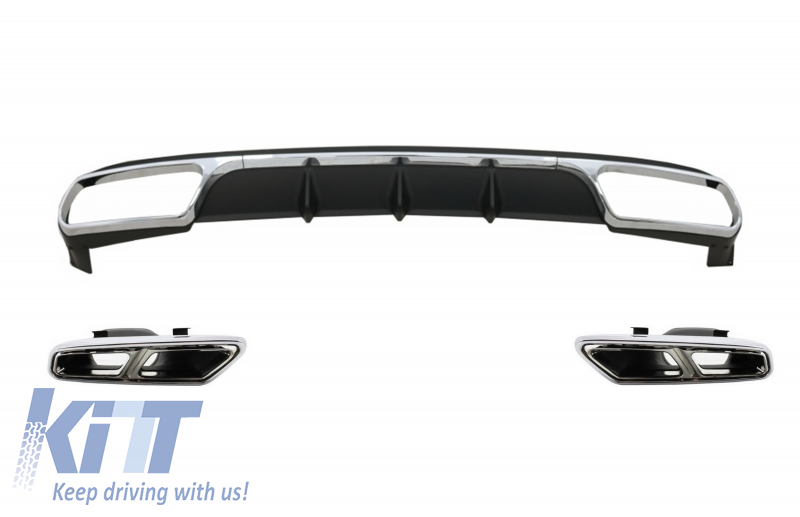 Rear Diffuser with Exhaust Muffler Tips Chrome suitable for Mercedes E-Class W212 Facelift (2013-2016) E65 Design only Standard Bumper