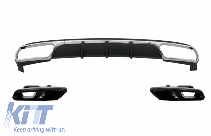 Rear Diffuser with Exhaust Muffler Tips Black suitable for Mercedes E-Class W212 Facelift (2013-2016) only Standard Bumper
