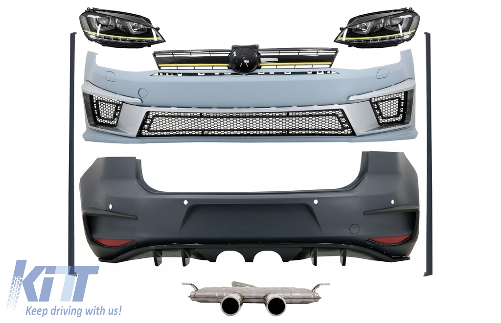 Complete Body Kit suitable for VW Golf 7 VII 5G1 (2012-2017) R400 Design with Complete Exhaust System And Headlights 3D LED DRL Yellow FLOWING Dynamic Sequential Turning Lights