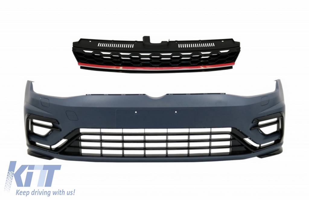 Front Bumper with Central Badgeless Grille suitable for VW Golf 7.5 (2017-2020) R GTI Design