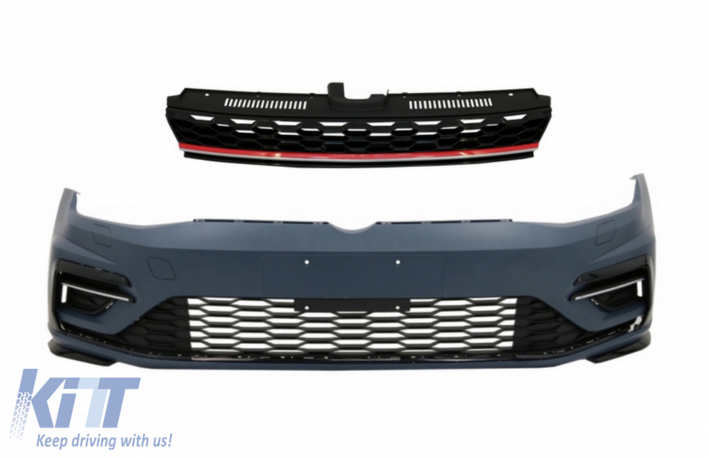 Front Bumper with Central Badgeless Grille suitable for VW Golf 7.5 (2017-2020) R GTI Design