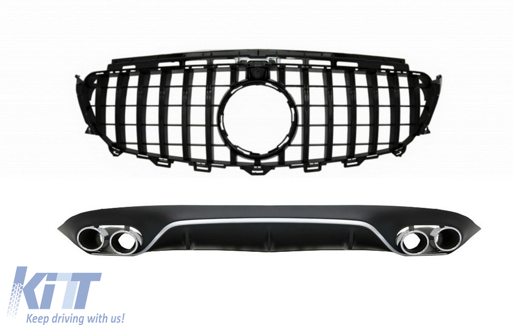 Rear Diffuser with Exhaust Tips and Central Grille Black suitable for Mercedes E-Class C238 AMG Sport Line (2016-up) E53 Design