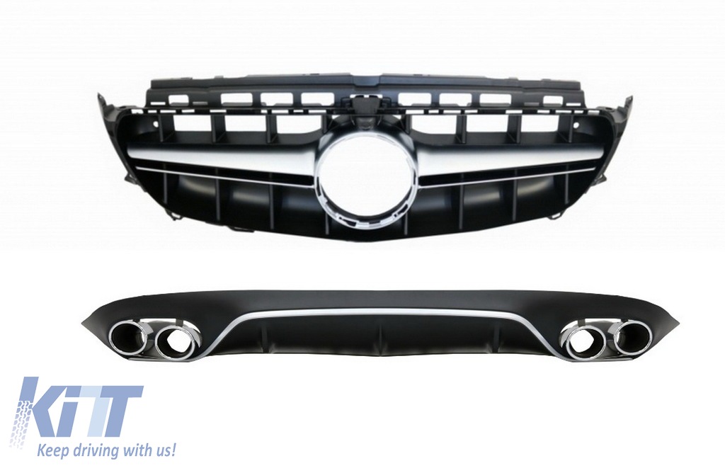 Rear Diffuser with Exhaust Tips and Central Grille Chrome Black suitable for Mercedes E-Class C238 A238 AMG Sport Line (2016+) E53 E63 Design