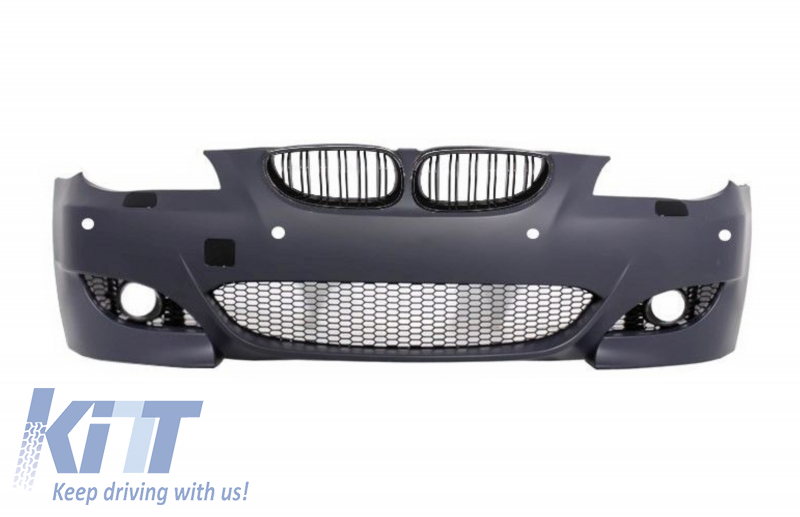 Front Bumper with Central Kidney Grilles Double Stripe suitable for BMW 5 Series E60 E61 LCI (2007-2010) M5 Design PDC 18mm