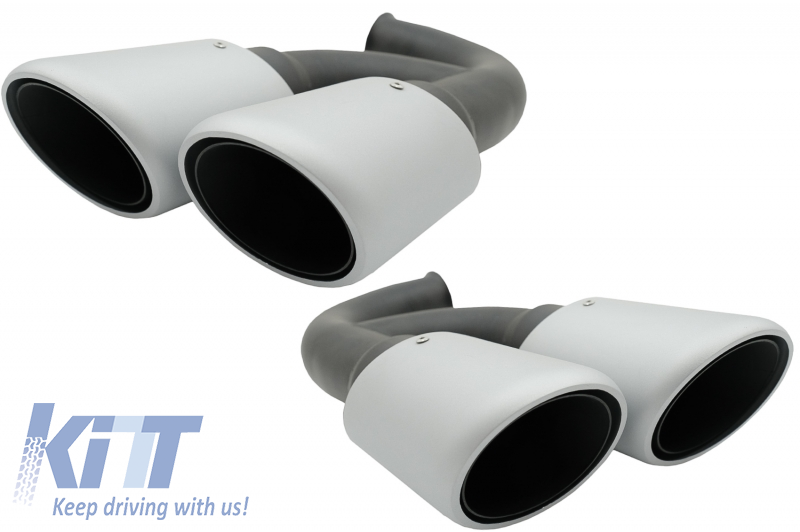 Exhaust Muffler Tips suitable for Porsche Cayenne 92A V6 V8 Diesel (05.2010-09.2014) GTS Design Matte Silver