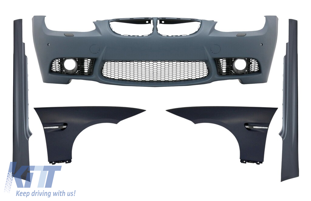 Front Bumper with Front Fenders and Side Skirts suitable for BMW 3 Series E92 Coupe E93 Cabrio (2006-2009) M3 Look with PDC Without Projectors