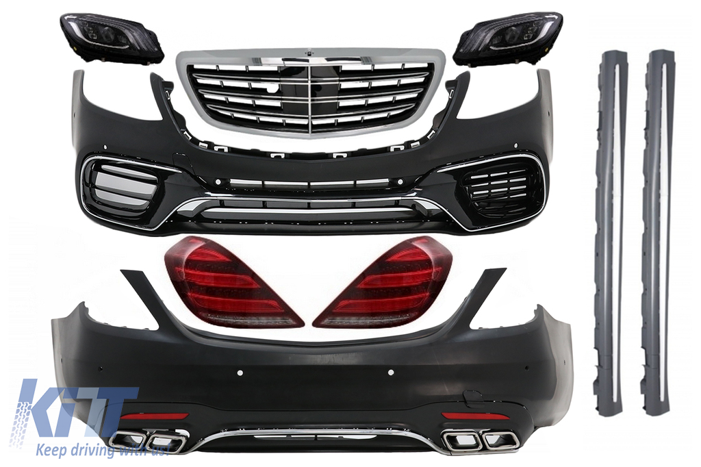 A Mercedes S-osztályú W222 Facelift (2013-06.2017) S63 Design LED-es lámpákkal megfelelő karosszériakészlet