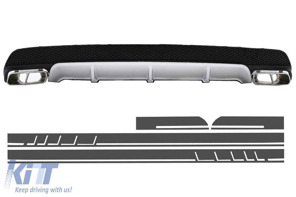 Rear Diffuser with Exhaust Tips and Side Decals Sticker Vinyl Dark Grey suitable for Mercedes CLA W117 (2013-2016) Sport Pack