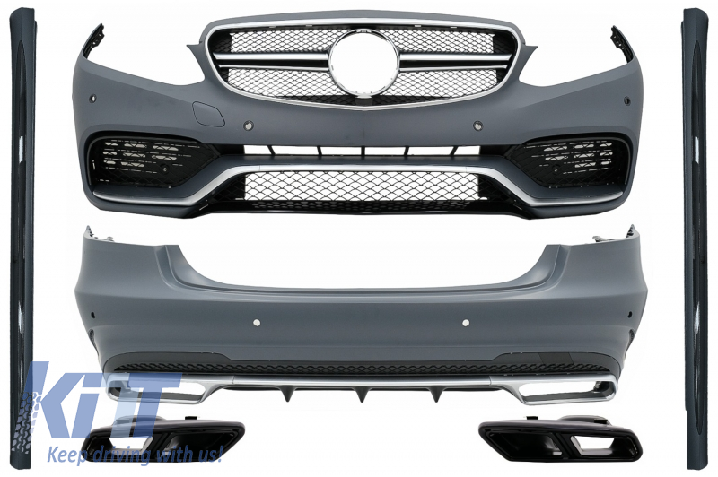 Complete Body Kit with Black Exhaust Tips suitable for Mercedes E-Class W212 Facelift (2013-2016) E63 Design