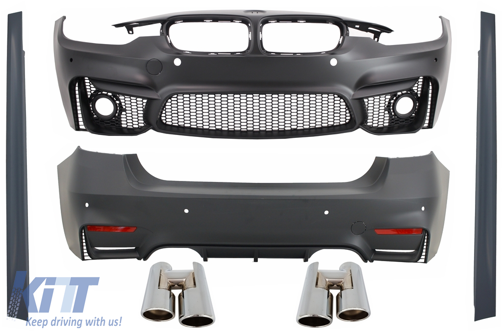 Complete Body Kit suitable for BMW 3 Series F30 (2011-2019) with Chromed Exhaust Muffler Tips EVO II M3 Design