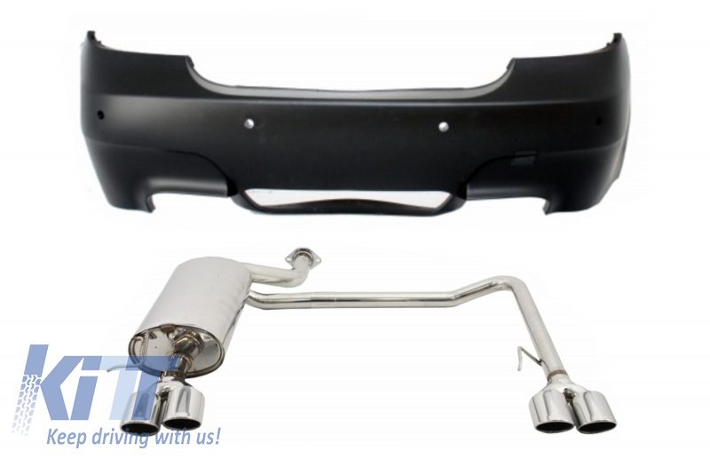 Rear Bumper with PDC 24mm suitable for BMW 5 Series E60 (2003-2007) and Exhaust System Twin Double Quad M5 Design