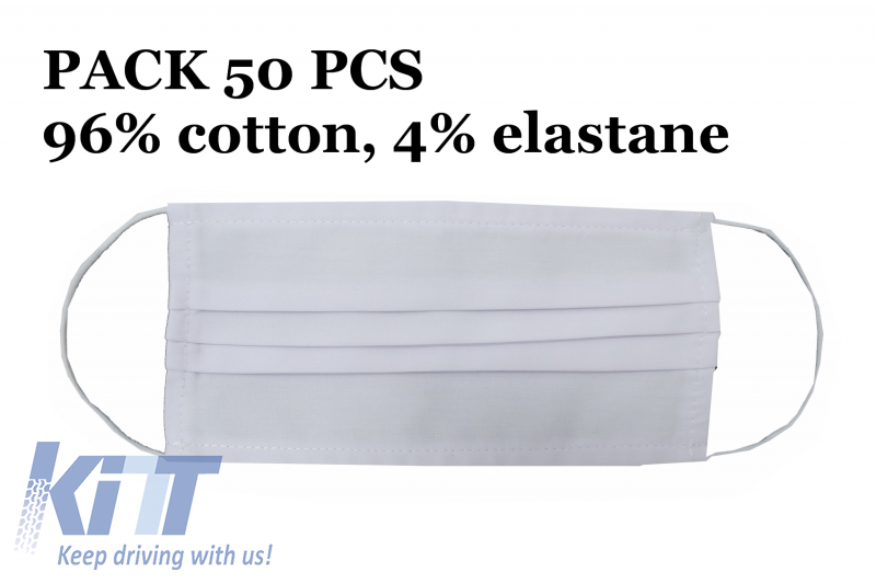 Package of 50 Reusable Mask with Folds 96% Cotton and 4% Elastane 2 Layers Unisex Washable
