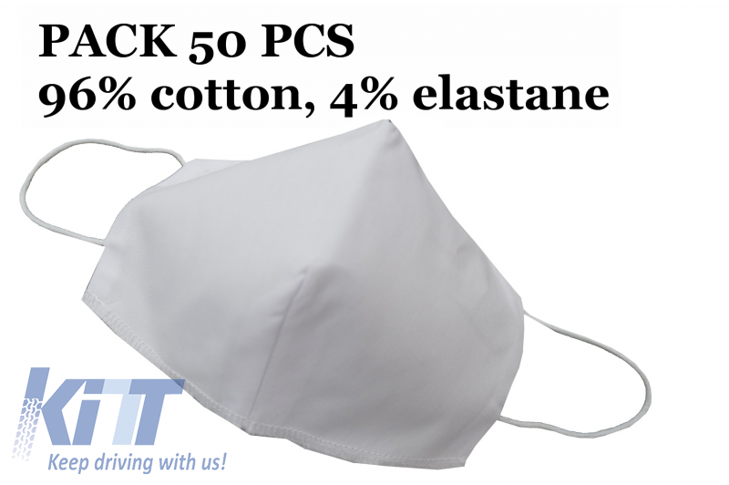 Package of 50 Reusable Triangle Mask 96% Cotton and 4% Elastane 2 Layers Unisex Washable