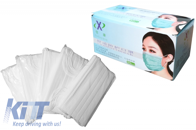 Package of 50 Disposable Protective Mask with Folds 3 Layers Unisex with Bending Strip