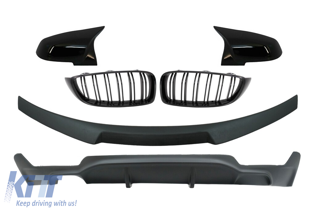 Conversion Package to M Performance Design Central Kidney Grilles With Trunk Spoiler and Mirror Covers suitable for BMW 4 Series Coupe F32 (2013-up) Air Diffuser Matte Black