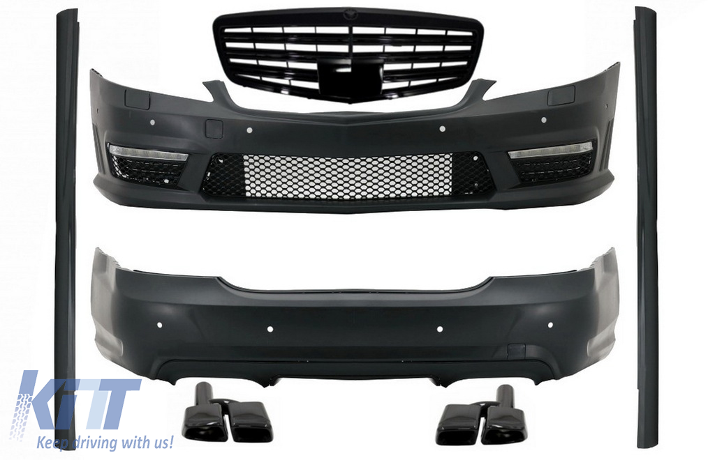 Complete Body Kit suitable for Mercedes S-Class W221 (2005-2011) LWB with Front Grille and Exhaust Muffler Tips Piano Black