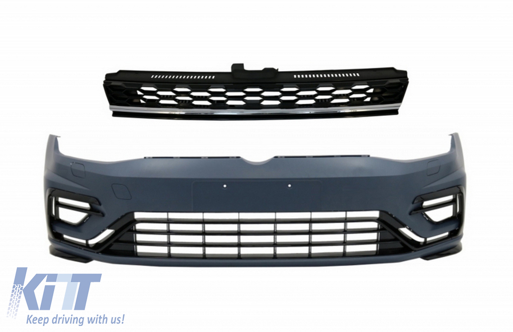 Front Bumper with Central Badgeless Grille Chrome suitable for VW Golf 7.5 (2017-2020) GTI R Design