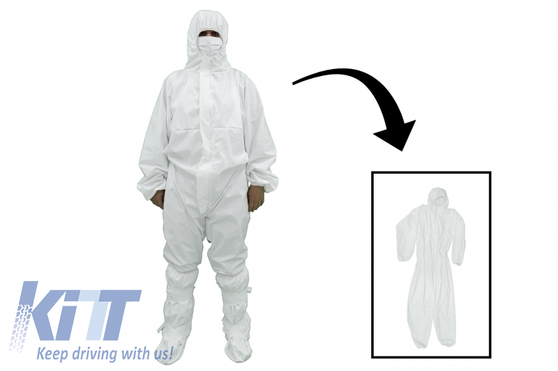 Coverall Overall Dustproof Workwear Jumpsuit Cotton and Polyethylene with Hood Washable size L, Waterproof, Washable