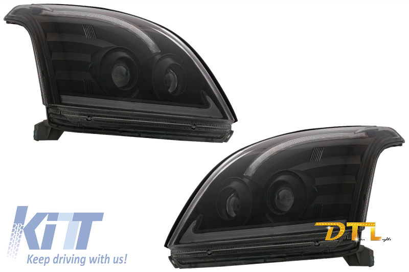 TUBE LIGHT LED Headlights suitable for TOYOTA Land Cruiser FJ120 (2003-2009) Black with Dynamic Turn Signal LHD