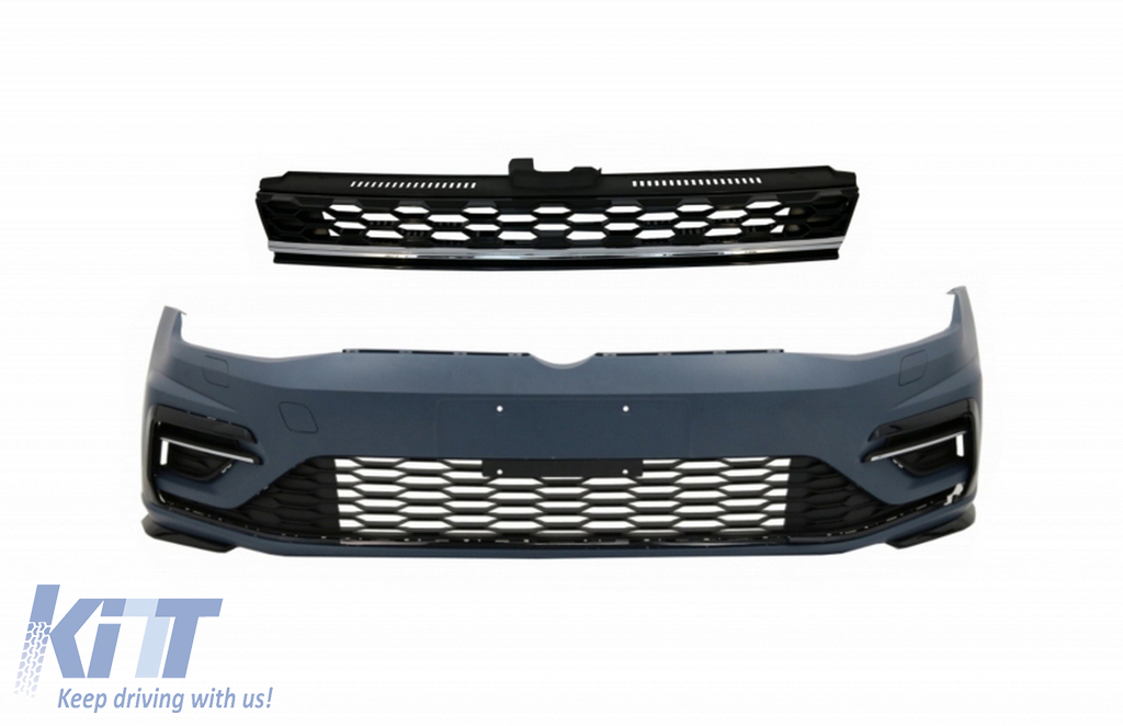 Front Bumper with Central Badgeless Grille Chrome suitable for VW Golf 7.5 (2017-2020) R Line Design