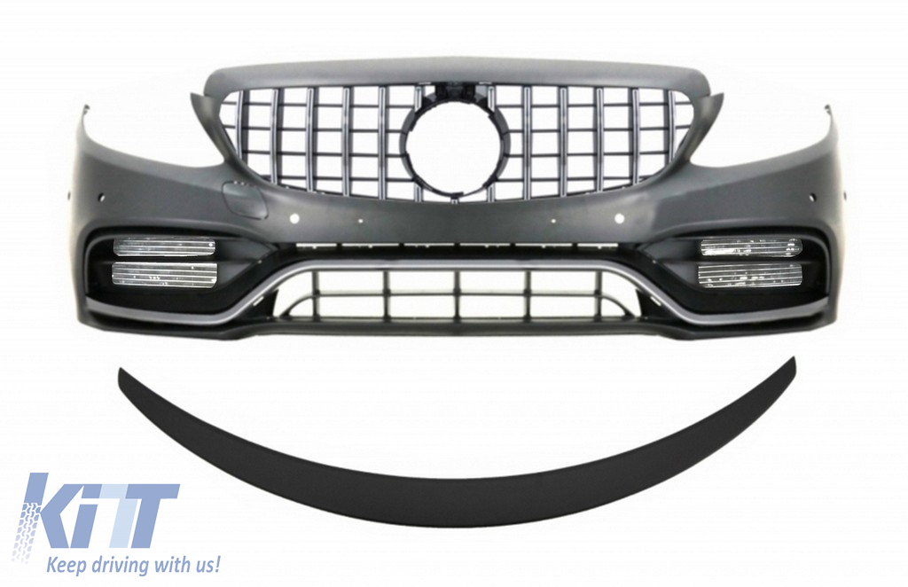 Front Bumper with Grille and Trunk Boot Spoiler Matte Black suitable for Mercedes C-Class C205 (2014-2018) C63 GT-R Design