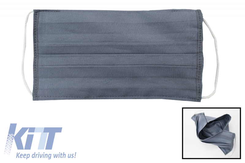Package of 5 Grey Reusable Masks with Folds 100% Cotton 2 Layers Unisex Washable 5 Filters PPS 330 Microns