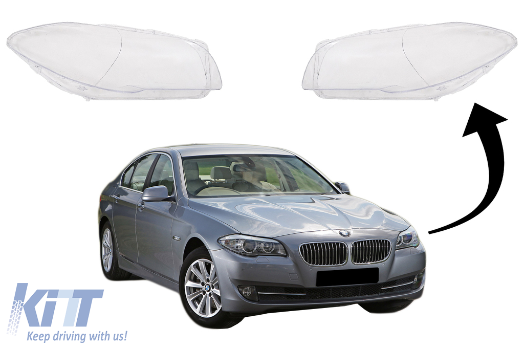 Headlights Lens Glasses suitable for BMW 5 Series F10 F11 F18 (2010-2017) Clear Glass Optics