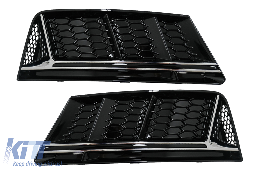 Bumper Lower Grille Covers Side Grilles suitable for Audi A4 B9 Sedan Avant (2016-2018) RS4 Design Silver Edition