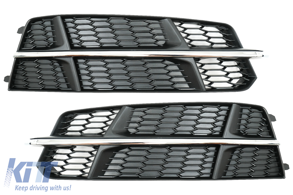 Bumper Lower Grille Covers Side Grilles suitable for Audi A6 C7 4G S-Line Facelift (2015-2018) Black Chrome