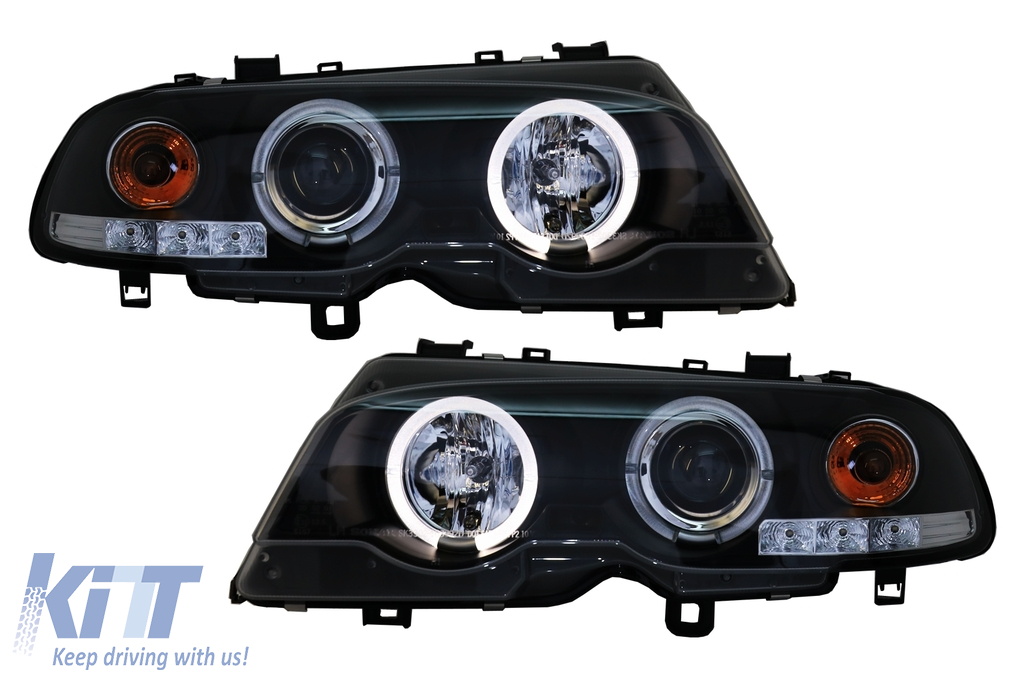 Halo Angel Eyes Headlights suitable for BMW 3 Series E46 Coupe Cabrio (04.1999-03.2003) Black
