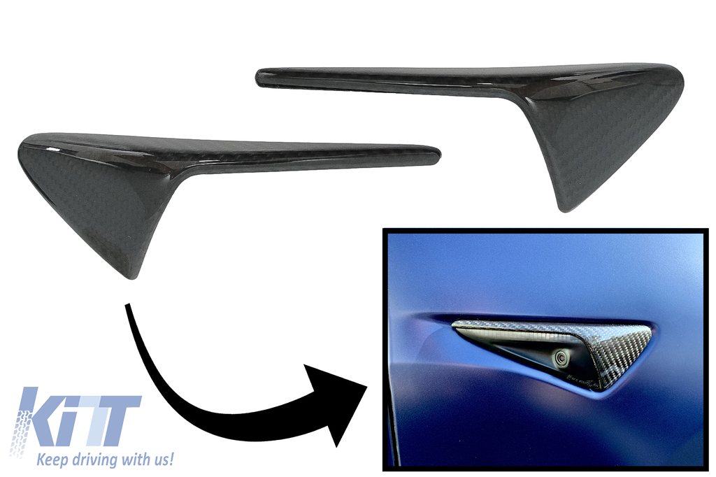 Turn Signal Covers Side Markers suitable for Tesla Model 3 Y S  X (10.2016-up) with AutoPilot 2 or greater Real Carbon Fiber