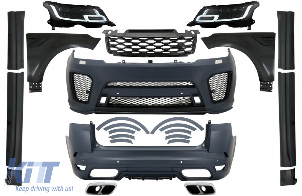 Complete Body Kit with LED Headlights suitable for Range Rover Sport L494 (2013-2017) Conversion to 2019 SVR Design