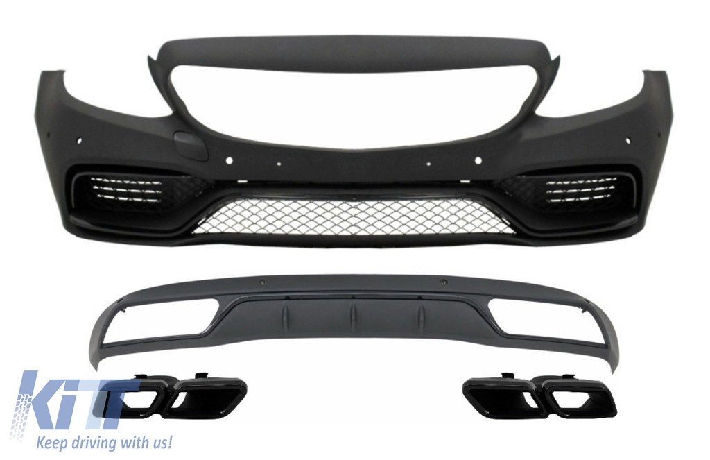 Front Bumper without grile & Diffuser with Muffler Tips Black suitable for Mercedes C-Class W205 S205 (2014-2018) C63 Design