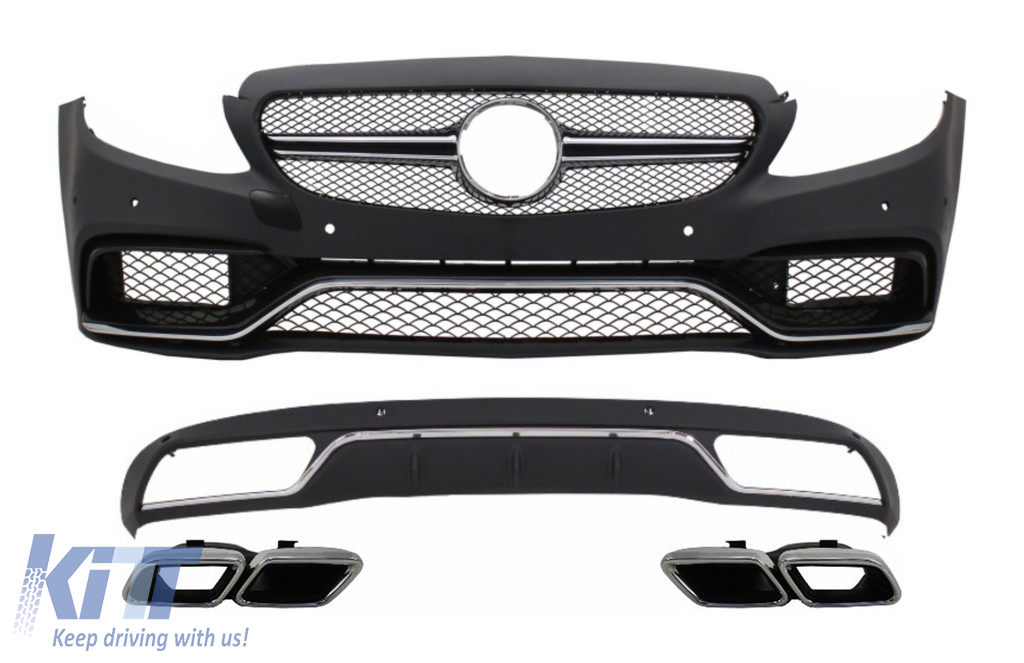 Front Bumper & Diffuser with Muffler Tips Chrome suitable for Mercedes C-Class W205 S205 (2014-2018) C63 Design