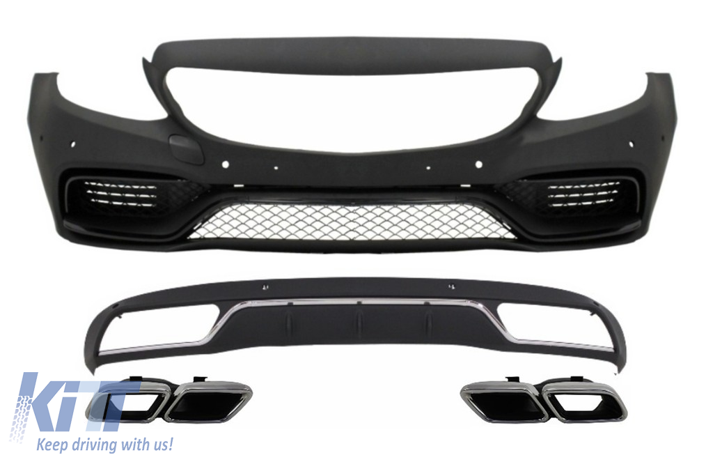 Front Bumper without central grille and Diffuser with Muffler Tips Chrome suitable for Mercedes C-Class W205 S205 (2014-2018) C63 Design