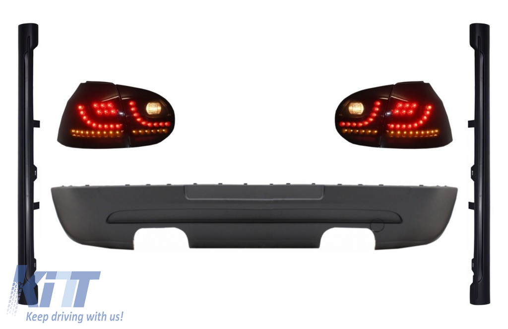 Rear Bumper Extension Twin Outlet with Taillight LED Smoke Black and Side Skirts suitable for VW Golf 5 V (2003-2007) GTI Design