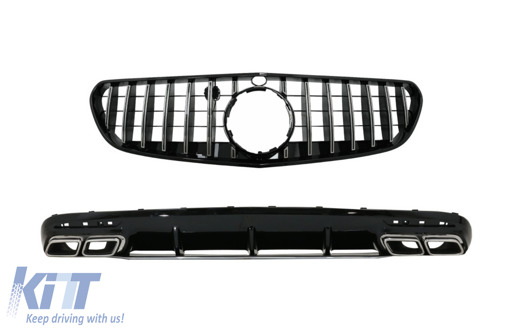 Rear Bumper Air Diffuser with Chrome Muffler Tips and Centrale Grille suitable for Mercedes S-Class C217 Coupe (2014-2017) S63 GT-R Design