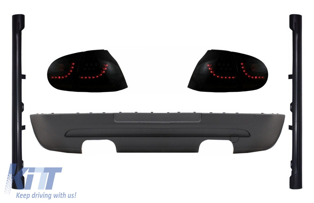 LED Taillights Dynamic Smoke Extrme Black with Rear Bumper Extension and Side Skirts suitable for VW Golf 5 (2004-2007) GTI Design