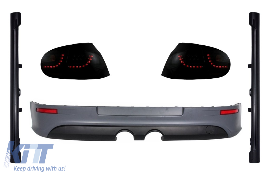 LED Taillights Smoke Black Dynamic Sequential Lights with Rear Bumper Extension and Side Skirts suitable for VW Golf 5 (2004-2007) Urban Style R32 Design
